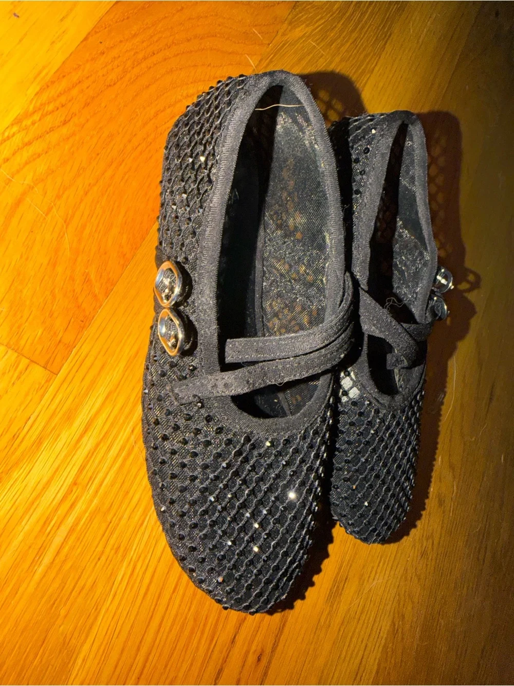 Zara Kids Black Rhinestone Mary Jane Ballet Flats EU 29 Girls